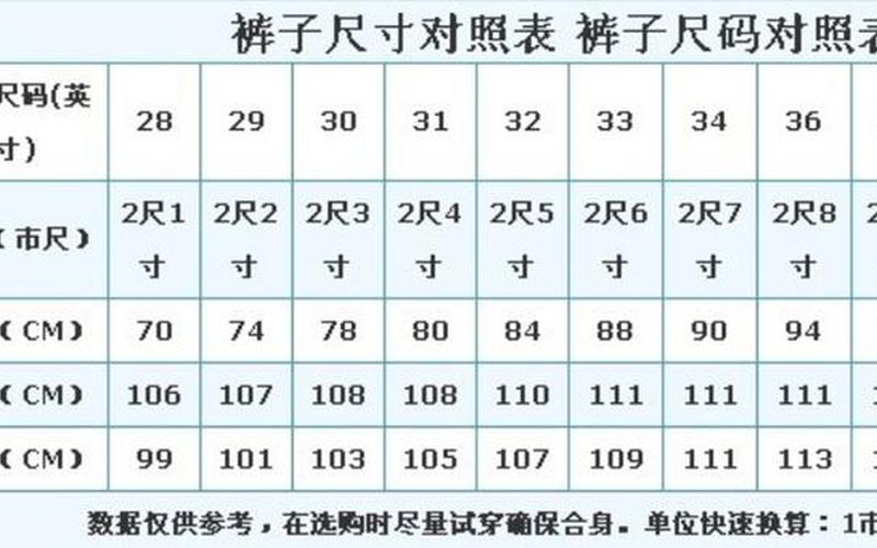 裤子身高尺码对照表-第1张图片-波音达百科