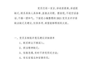 2021党员互评缺点100条