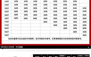 男装裤子尺码对照表